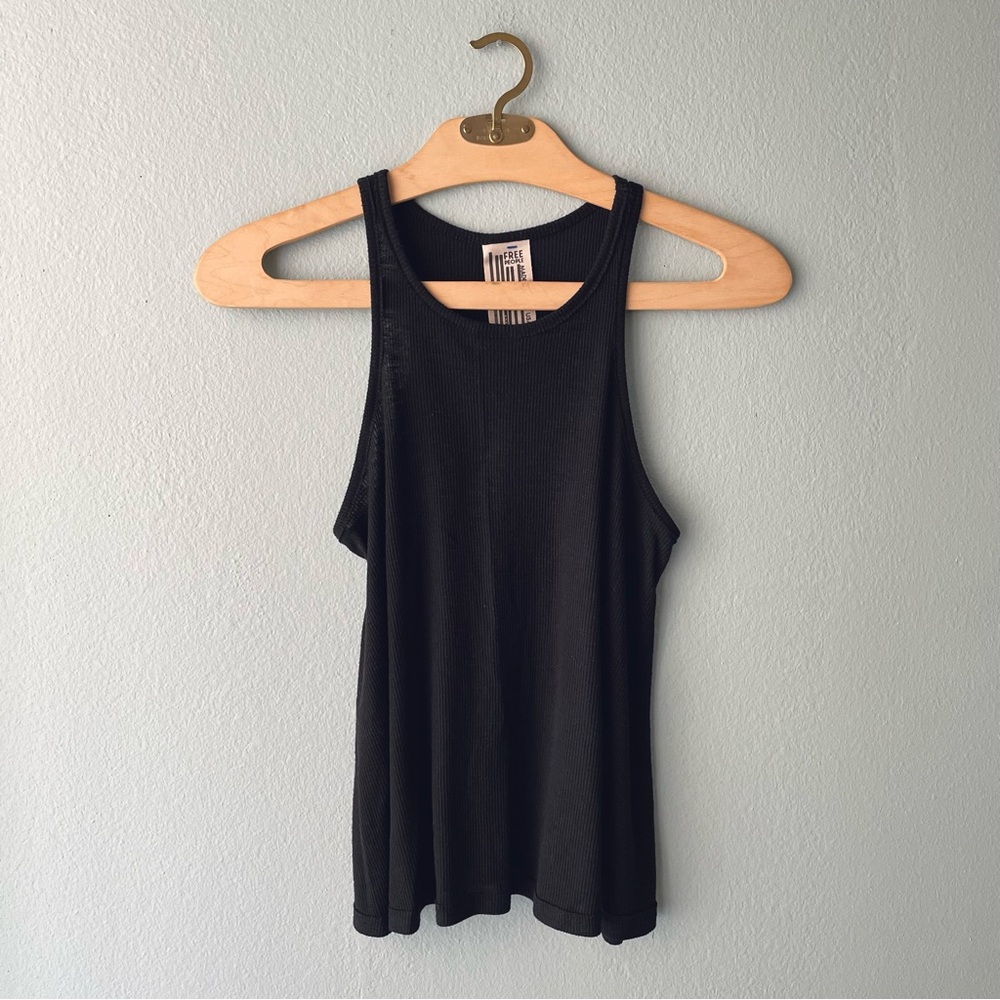 Free People | Black Ribbed Flowy Muscle Tank Top